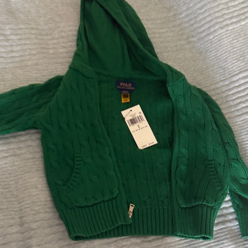 Polo by Ralph Lauren Green Cable Knit Hooded Zip Cardigan